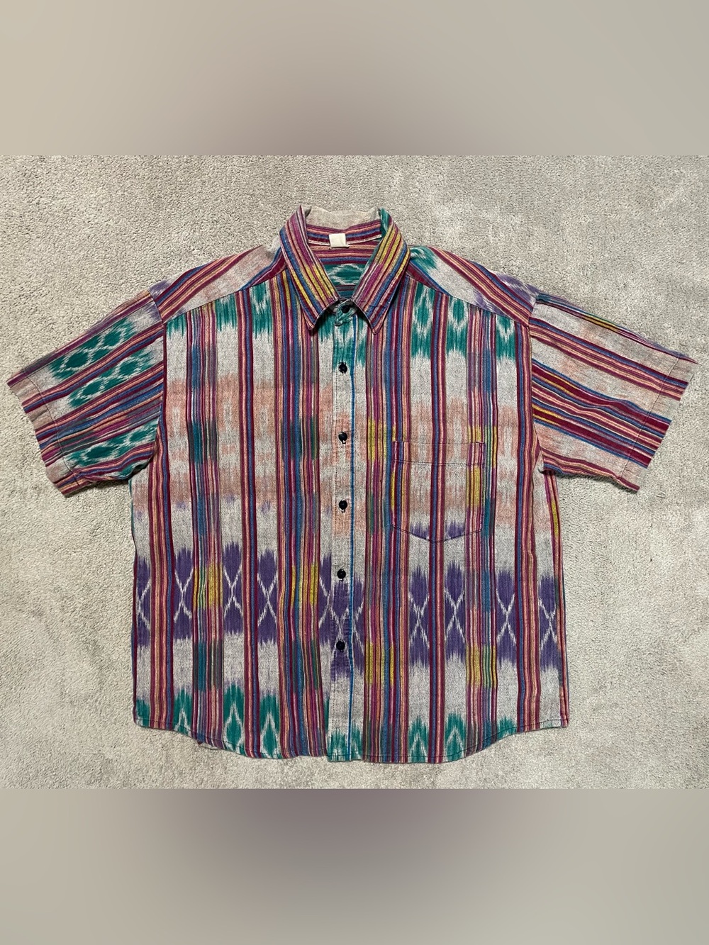 Vintage 90s Southwestern Ikat Woven Shirt Mens XL Baja Coogi Style Boxy Fit